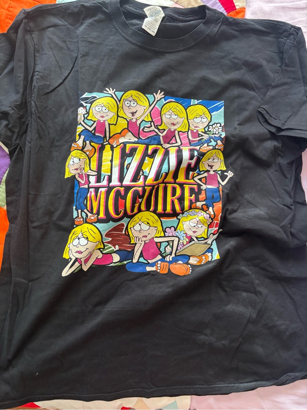 Gildan Black Lizzie McGuire Colorful Cartoon Graphic Tee